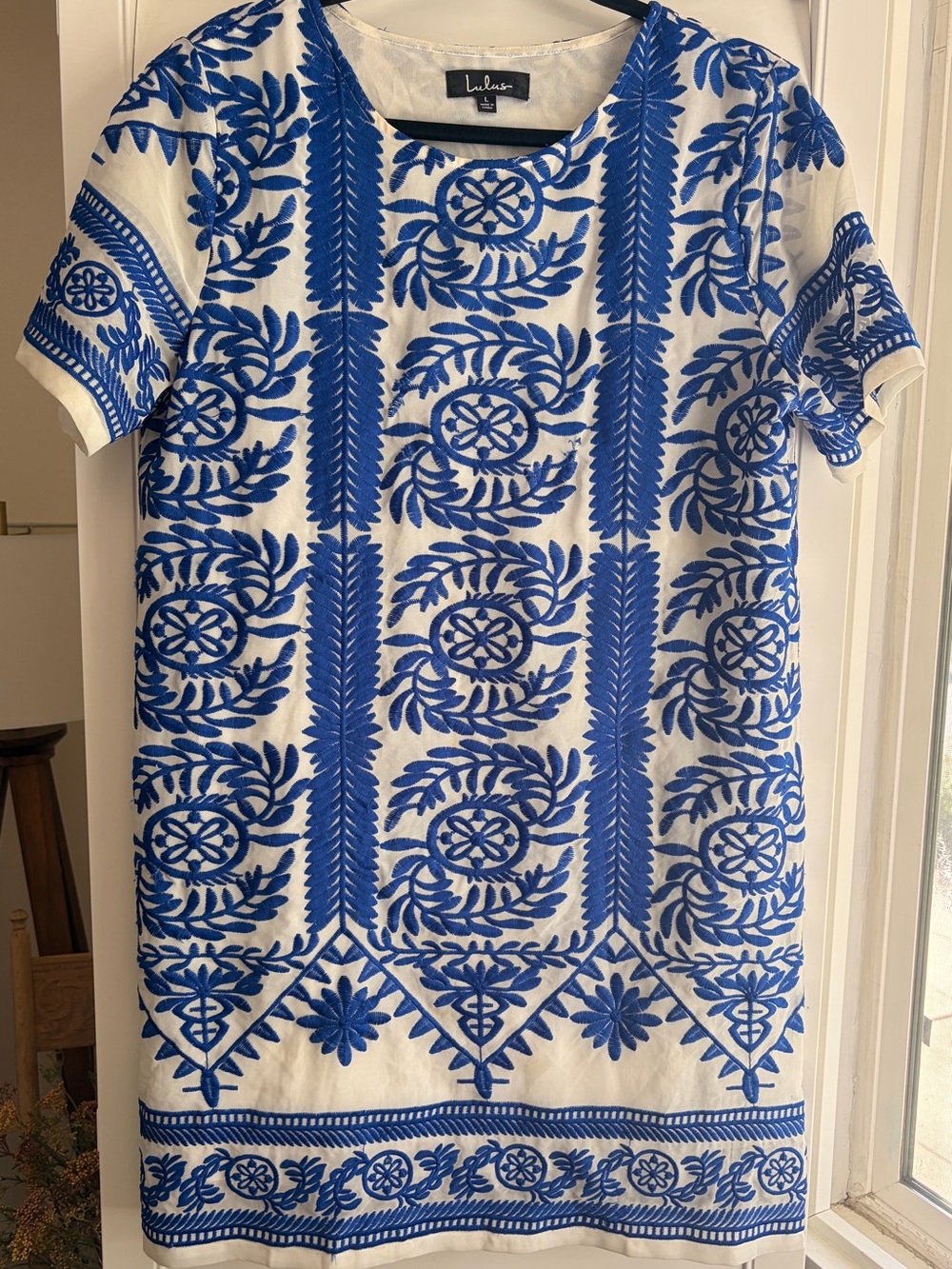 Lulu’s Blue Embroidery Short Sleeve Shift Dress
